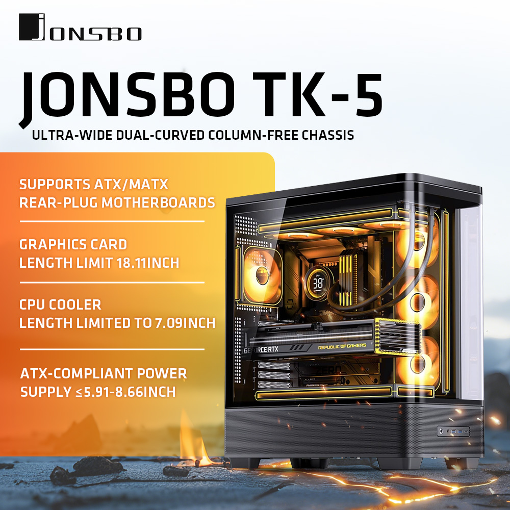 Pc Gaming Jonsbo - เคสคอมพิวเตอร์ JONSBO TK-5 สีขาว/ดำ ATX กระจกโค้งกว้างพิเศษ