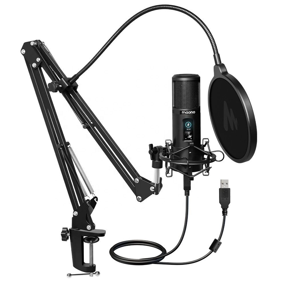 Gaming Microphone - ไมโครโฟน USB ระดับมืออาชีพ MAONO พร้อมปุ่มปรับระดับเสียงไมค์และปุ่มปิดเสียงแบบสัมผัสเดียว สำหรับพอดแคสต์และเกมมิ่ง