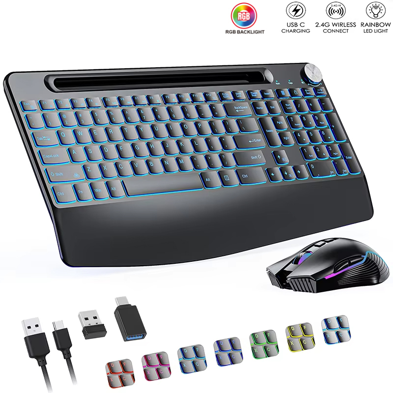Rgb Keyboard Wrist Rest - 2.4G และ Type-C คีย์บอร์ดไร้สายเมาส์ Combo พร้อมสายรัดข้อมือ,RGB