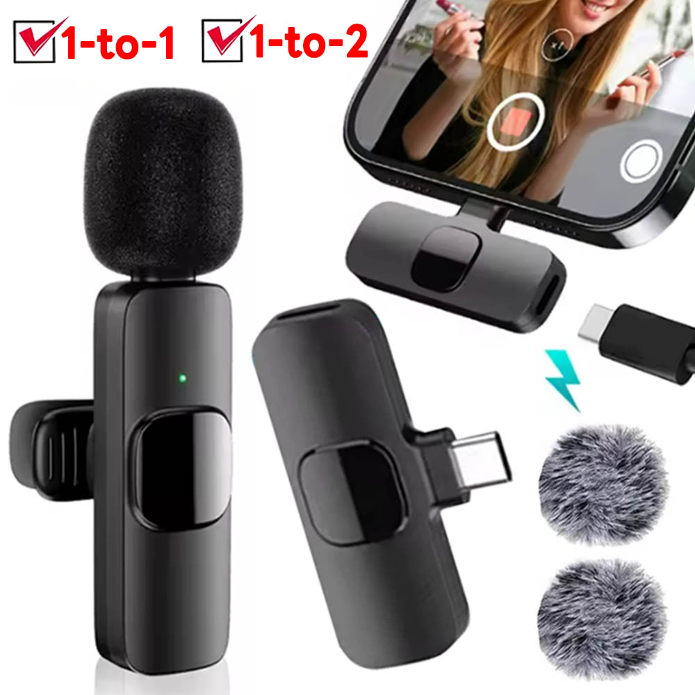 Gaming Microphone - 1to2 1to1 มินิออดิโอวิดีโอไมโครโฟนแบบพกพาไร้สาย Type-C สำหรับไอโฟน แอนดรอยด์