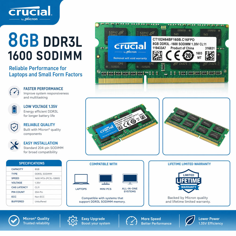Pc Gaming Ddr3 - Crucial DDR3 DDR3L หน่วยความจำแล็ปท็อป RAM 8GB