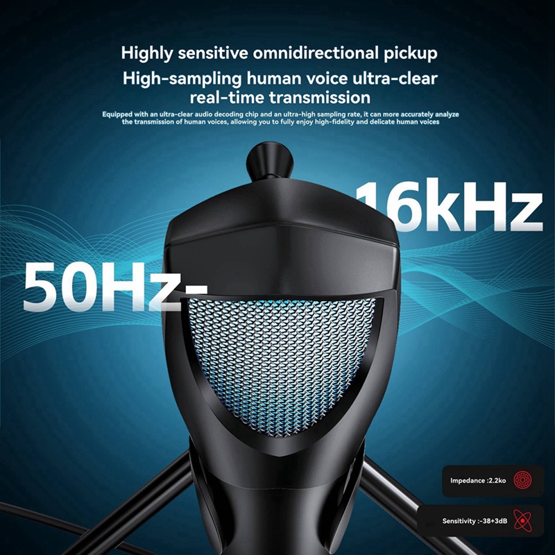 Gaming Microphone - ไมโครโฟนสำหรับเล่นเกม ไมโครโฟนคอนเดนเซอร์แบบตั้งโต๊ะ USB ระดับมืออาชีพ ไฟ RGB
